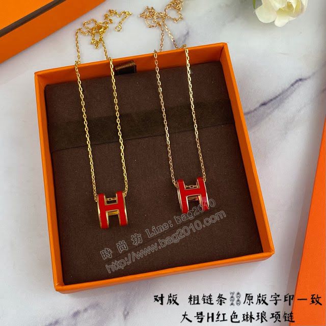 Hermes首飾品 愛馬仕紅色H琳琅大號項鏈 Hermes對版粗鏈條女士項鏈  zgh1525